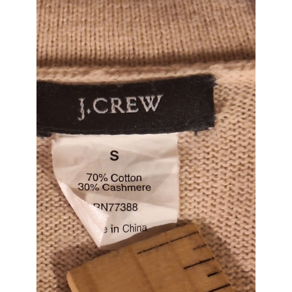 J. Crew Tan Cardigan Sweater Size Small Cotton Cashmere Button Front Pockets - Picture 3 of 11